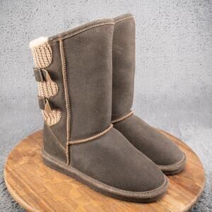 Bearpaw Boshie Sherpa Lined Boots Womens 7 Brown Suede Wool Blend Knit‎ Buckle